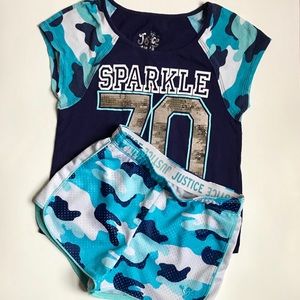 Justice top and shorts matching set. Size 8.